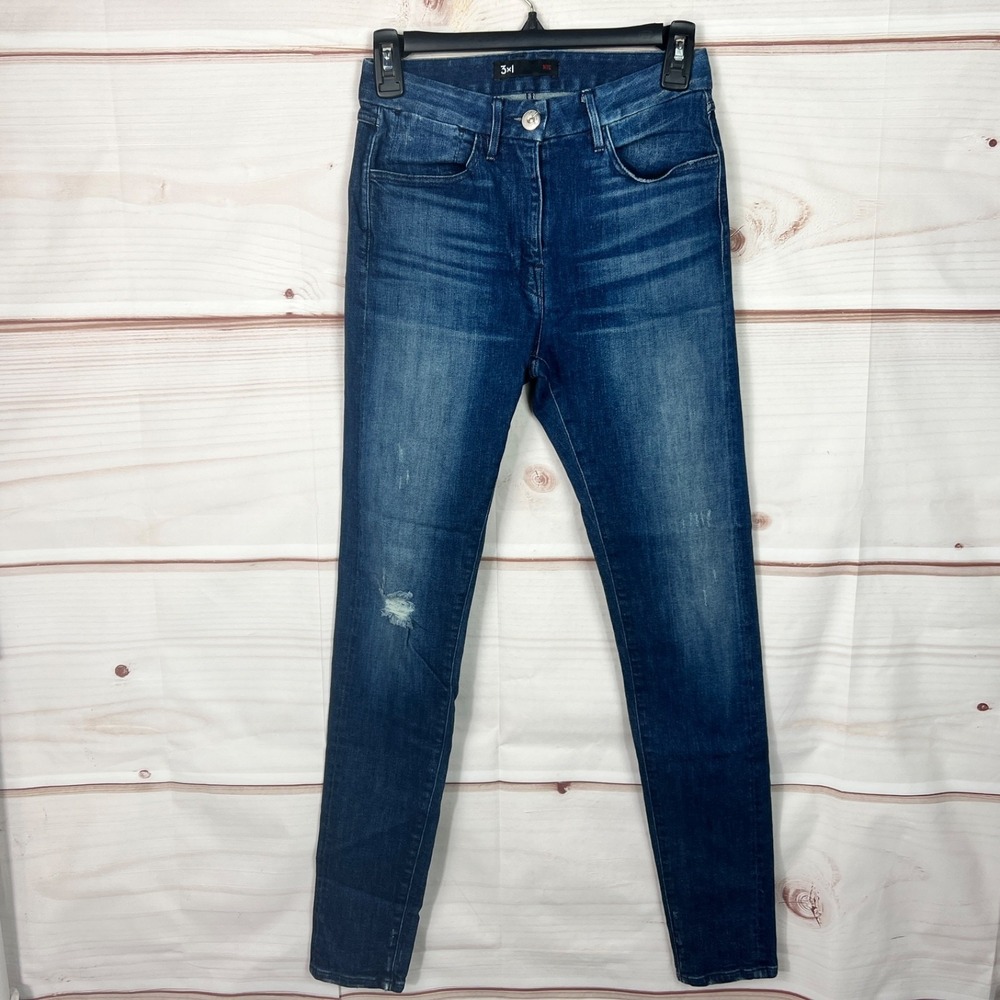3x1 NYC Jeans Womens 24 Blue Skinny Mid Rise Denim Dark‎ Wash Stretch Pockets